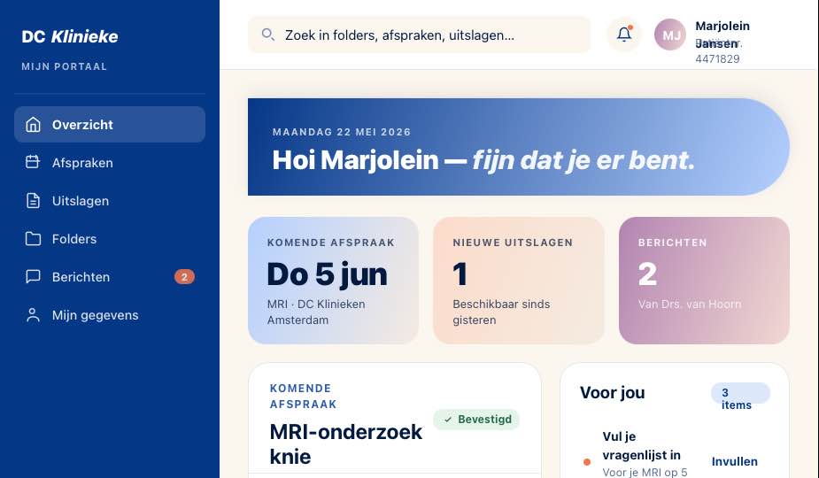 Mijn DC Klinieken portaal mockup